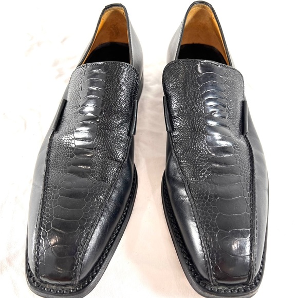 GIANNI VERSACE Authentic Black Ostrich Leather Men's Loafers Size 40.5EU 7.5US